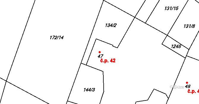 Rohoznice 42 na parcele st. 47 v KÚ Rohoznice, Katastrální mapa