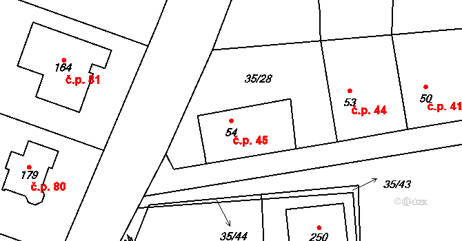 Černá u Bohdanče 45 na parcele st. 54 v KÚ Černá u Bohdanče, Katastrální mapa