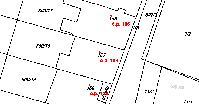 Svinčany 109 na parcele st. 157 v KÚ Svinčany, Katastrální mapa