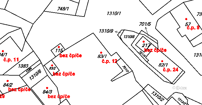 Choratice 12, Malšovice na parcele st. 83/1 v KÚ Borek u Děčína, Katastrální mapa