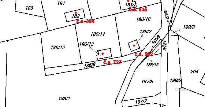 Brná 727, Ústí nad Labem na parcele st. 186/13 v KÚ Brná nad Labem, Katastrální mapa