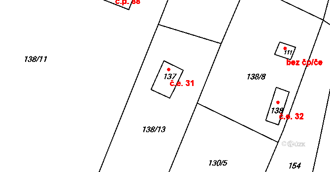 Jizbice 31, Náchod na parcele st. 137 v KÚ Jizbice u Náchoda, Katastrální mapa