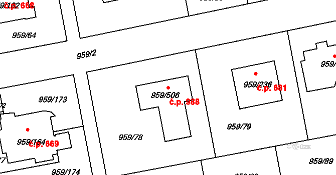 Průhonice 988 na parcele st. 959/506 v KÚ Průhonice, Katastrální mapa