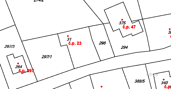 Lubina 23, Kopřivnice na parcele st. 31 v KÚ Drnholec nad Lubinou, Katastrální mapa
