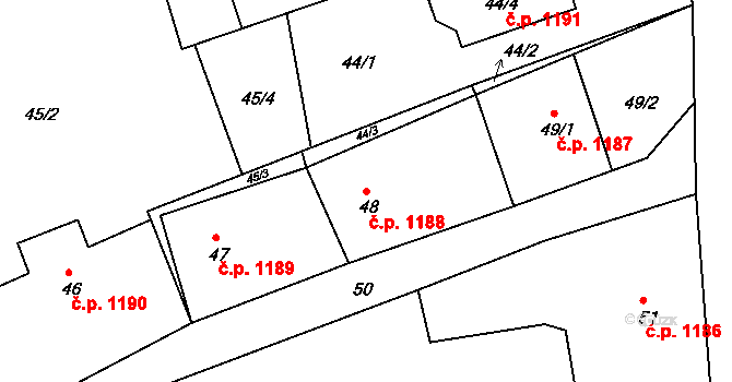 Příbor 1188 na parcele st. 48 v KÚ Klokočov u Příbora, Katastrální mapa