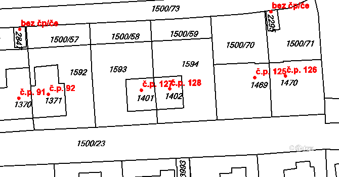 Nádražní Předměstí 128, Český Krumlov na parcele st. 1402 v KÚ Český Krumlov, Katastrální mapa