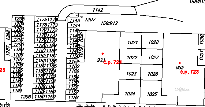 Chýně 724 na parcele st. 933 v KÚ Chýně, Katastrální mapa