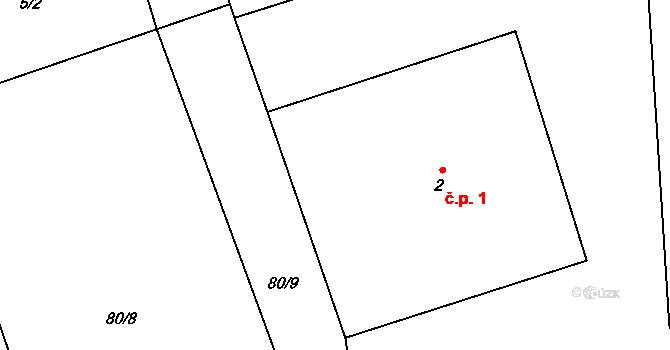 Merklín 1 na parcele st. 2 v KÚ Merklín u Přeštic, Katastrální mapa