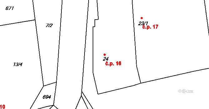 Pšov 16, Podbořany na parcele st. 24 v KÚ Pšov u Podbořan, Katastrální mapa