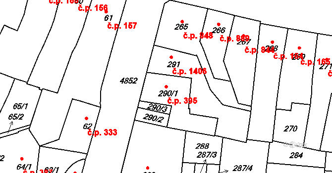 Louny 395 na parcele st. 290/1 v KÚ Louny, Katastrální mapa