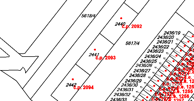 Žatec 2093 na parcele st. 2441 v KÚ Žatec, Katastrální mapa