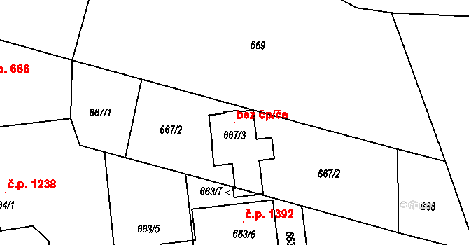 Šenov 97086461 na parcele st. 667/3 v KÚ Šenov u Ostravy, Katastrální mapa