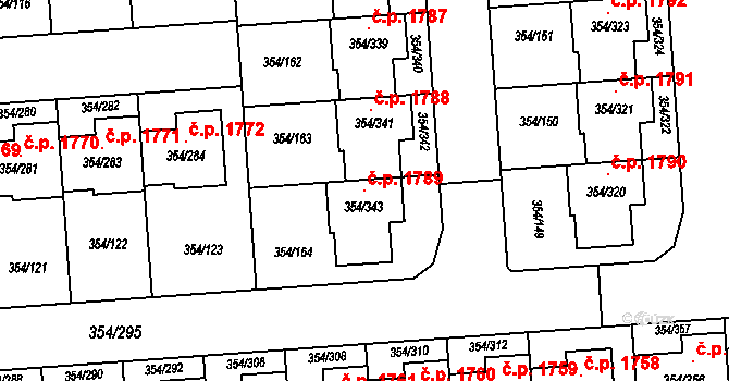Slavkov u Brna 1789 na parcele st. 354/343 v KÚ Slavkov u Brna, Katastrální mapa