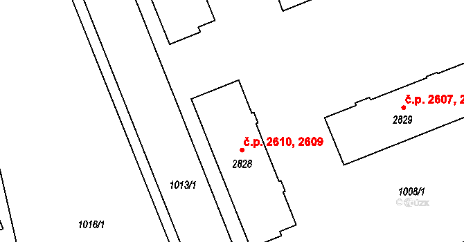 Kroměříž 2609,2610 na parcele st. 2828 v KÚ Kroměříž, Katastrální mapa