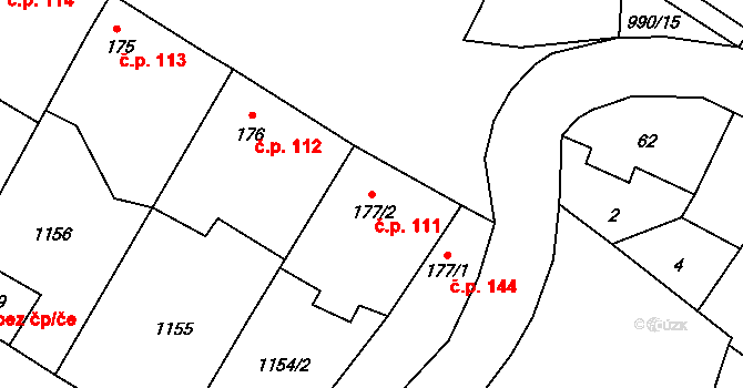 Suchdol 111 na parcele st. 177/2 v KÚ Suchdol u Konice, Katastrální mapa