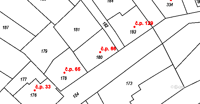 Přerov VII-Čekyně 66, Přerov na parcele st. 180 v KÚ Čekyně, Katastrální mapa