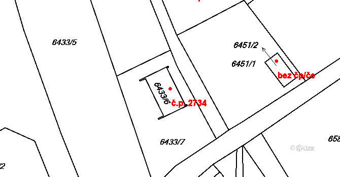 Mělník 2734 na parcele st. 6433/6 v KÚ Mělník, Katastrální mapa