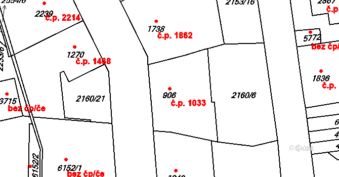 Jablonec nad Nisou 1033 na parcele st. 906 v KÚ Jablonec nad Nisou, Katastrální mapa
