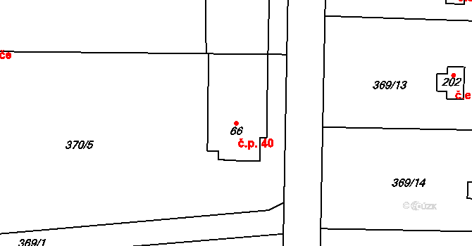 Řež 40, Husinec na parcele st. 66/1 v KÚ Husinec u Řeže, Katastrální mapa