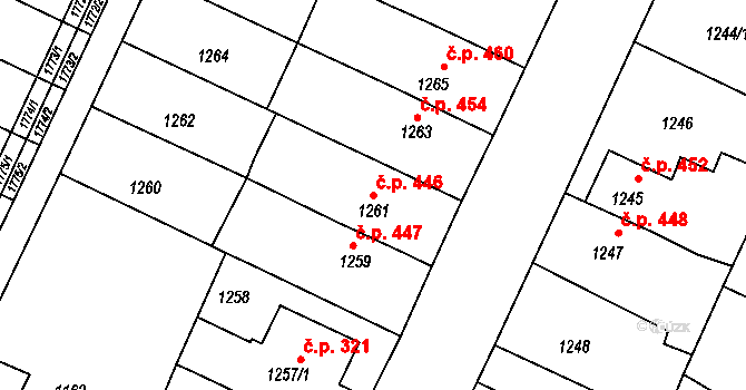 Sokolnice 446 na parcele st. 1261 v KÚ Sokolnice, Katastrální mapa