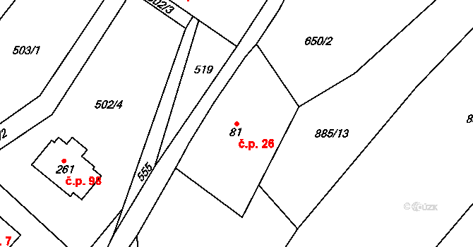 Zákolany 26 na parcele st. 81 v KÚ Trněný Újezd u Zákolan, Katastrální mapa
