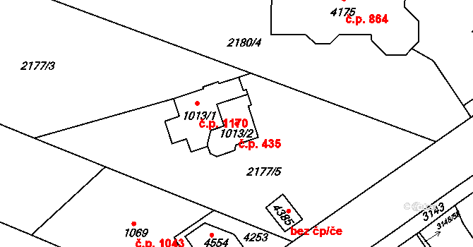 Kyjov 435 na parcele st. 1013/2 v KÚ Kyjov, Katastrální mapa
