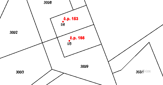 Horní Domaslavice 166 na parcele st. 1/5 v KÚ Horní Domaslavice, Katastrální mapa