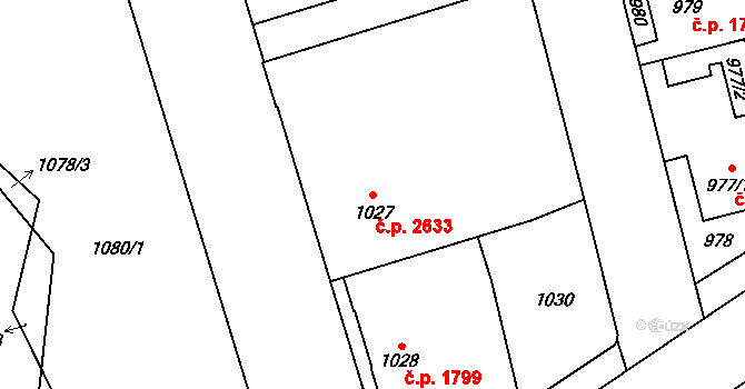 Kladno 2633 na parcele st. 1027 v KÚ Kladno, Katastrální mapa