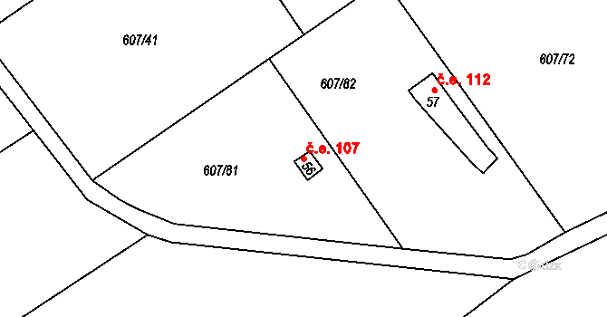 Teletín 107, Krňany na parcele st. 56 v KÚ Teletín, Katastrální mapa
