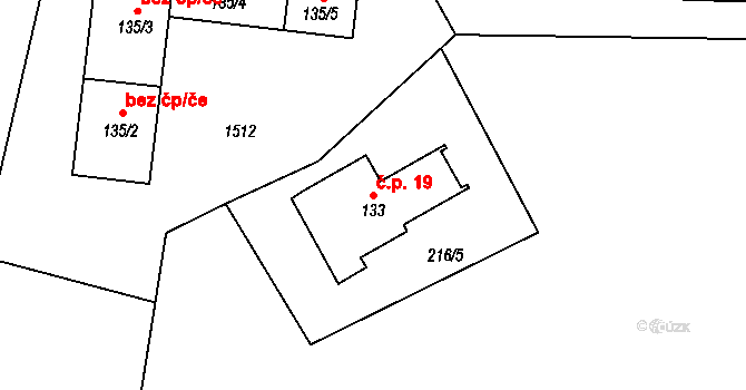 Zdebuzeves 19, Divišov na parcele st. 133 v KÚ Zdebuzeves, Katastrální mapa