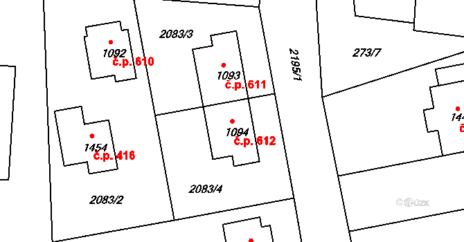 Nová Bystřice 612 na parcele st. 1094 v KÚ Nová Bystřice, Katastrální mapa