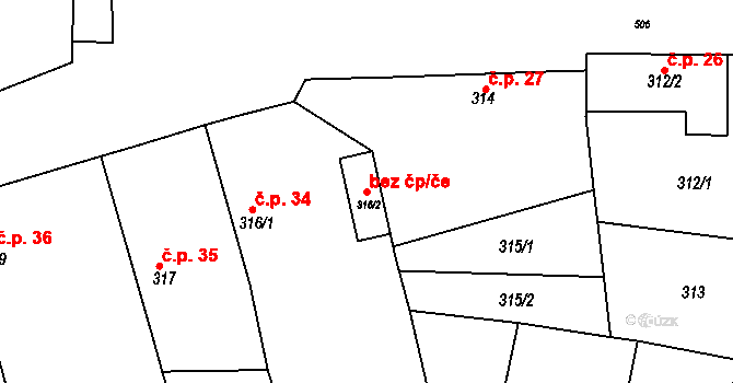 Chrást 148694462 na parcele st. 316/2 v KÚ Chrást u Poříčan, Katastrální mapa