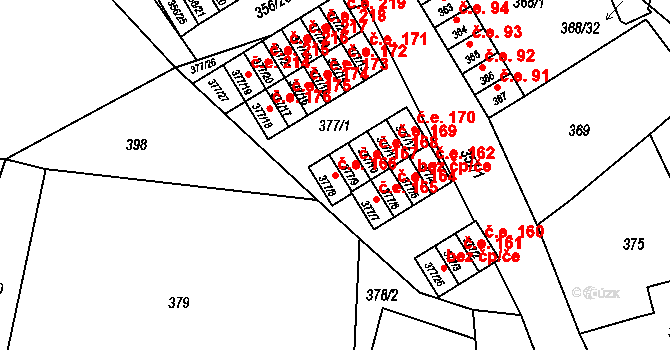 Hrádek nad Nisou 166 na parcele st. 377/8 v KÚ Hrádek nad Nisou, Katastrální mapa