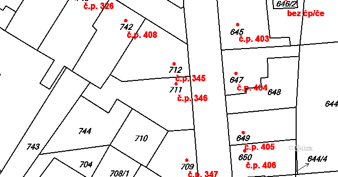 Kosmonosy 346 na parcele st. 711 v KÚ Kosmonosy, Katastrální mapa