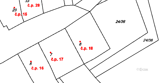 Krásné Údolí 18, Černošín na parcele st. 6 v KÚ Krásné Údolí u Černošína, Katastrální mapa