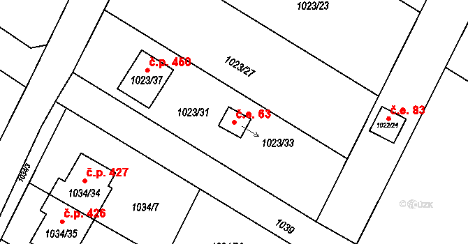 Křelov 63, Křelov-Břuchotín na parcele st. 1023/33 v KÚ Křelov, Katastrální mapa