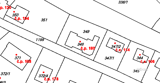 Holubov 180 na parcele st. 348 v KÚ Holubov, Katastrální mapa