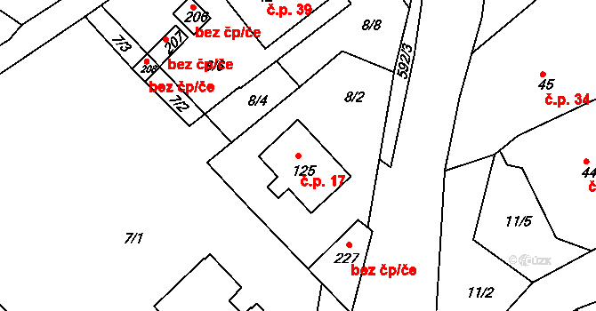 Hrdly 17, Bohušovice nad Ohří na parcele st. 125 v KÚ Hrdly, Katastrální mapa