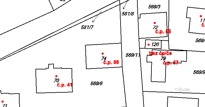 Bubovice 56, Volenice na parcele st. 74 v KÚ Bubovice u Březnice, Katastrální mapa