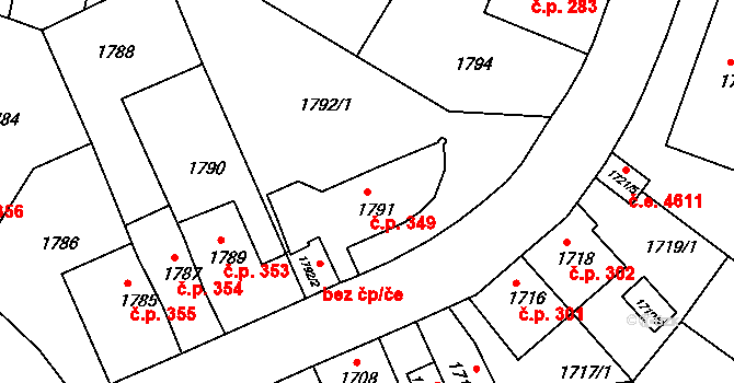 Klíše 349, Ústí nad Labem na parcele st. 1791 v KÚ Klíše, Katastrální mapa