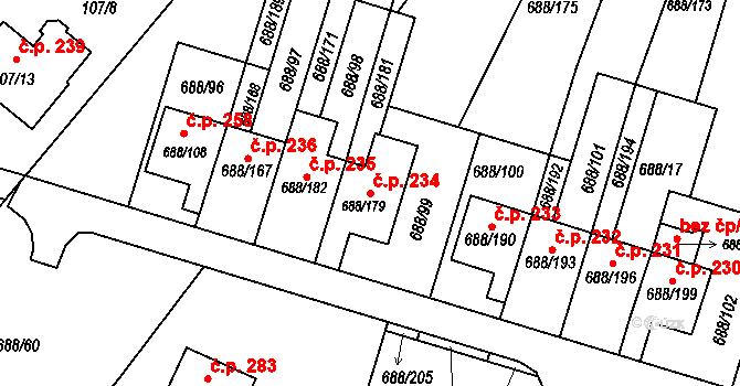 Vaňov 234, Ústí nad Labem na parcele st. 688/179 v KÚ Vaňov, Katastrální mapa