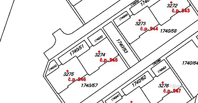 Žichlínské Předměstí 945, Lanškroun na parcele st. 3274 v KÚ Lanškroun, Katastrální mapa