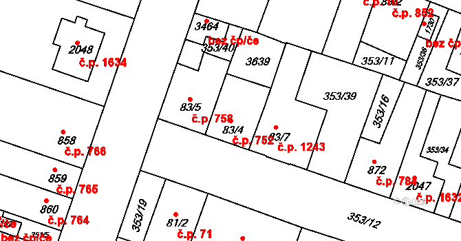Lysá nad Labem 752 na parcele st. 83/4 v KÚ Lysá nad Labem, Katastrální mapa