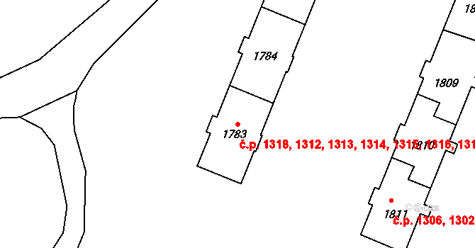 Kadaň 1312,1313,1314,1315, na parcele st. 1783 v KÚ Kadaň, Katastrální mapa