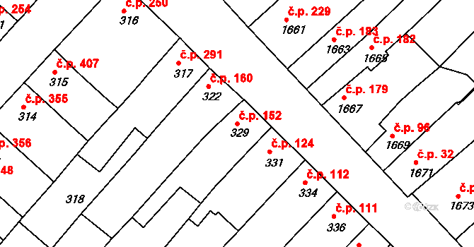 Bosonohy 152, Brno na parcele st. 329 v KÚ Bosonohy, Katastrální mapa