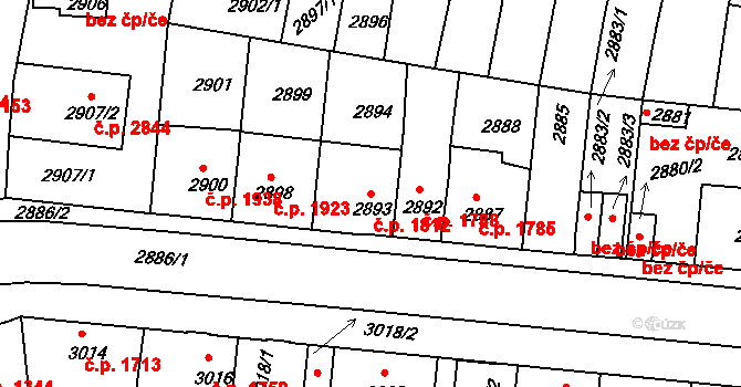 Tábor 1812 na parcele st. 2893 v KÚ Tábor, Katastrální mapa