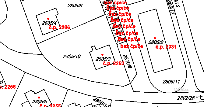 Teplice 2262 na parcele st. 2805/3 v KÚ Teplice, Katastrální mapa