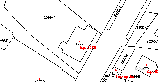 Cheb 2076 na parcele st. 1211 v KÚ Cheb, Katastrální mapa