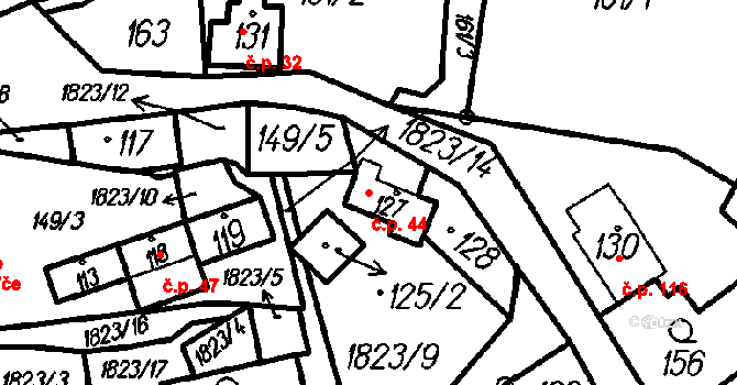 Oloví 44 na parcele st. 127 v KÚ Oloví, Katastrální mapa