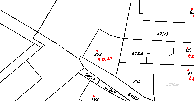 Čachovice 47 na parcele st. 252 v KÚ Čachovice, Katastrální mapa